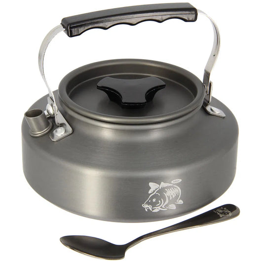 NGT Aluminium Outdoor Kettle Set - 0.80 Litre Gun Metal Kettle with Teaspoon and 600D Case