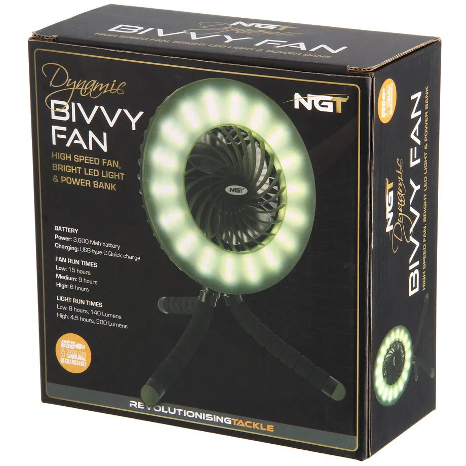 NGT Dynamic Fan - USB Rechargable 3600mAh Fan with Light and Powerbank