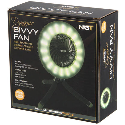 NGT Dynamic Fan - USB Rechargable 3600mAh Fan with Light and Powerbank