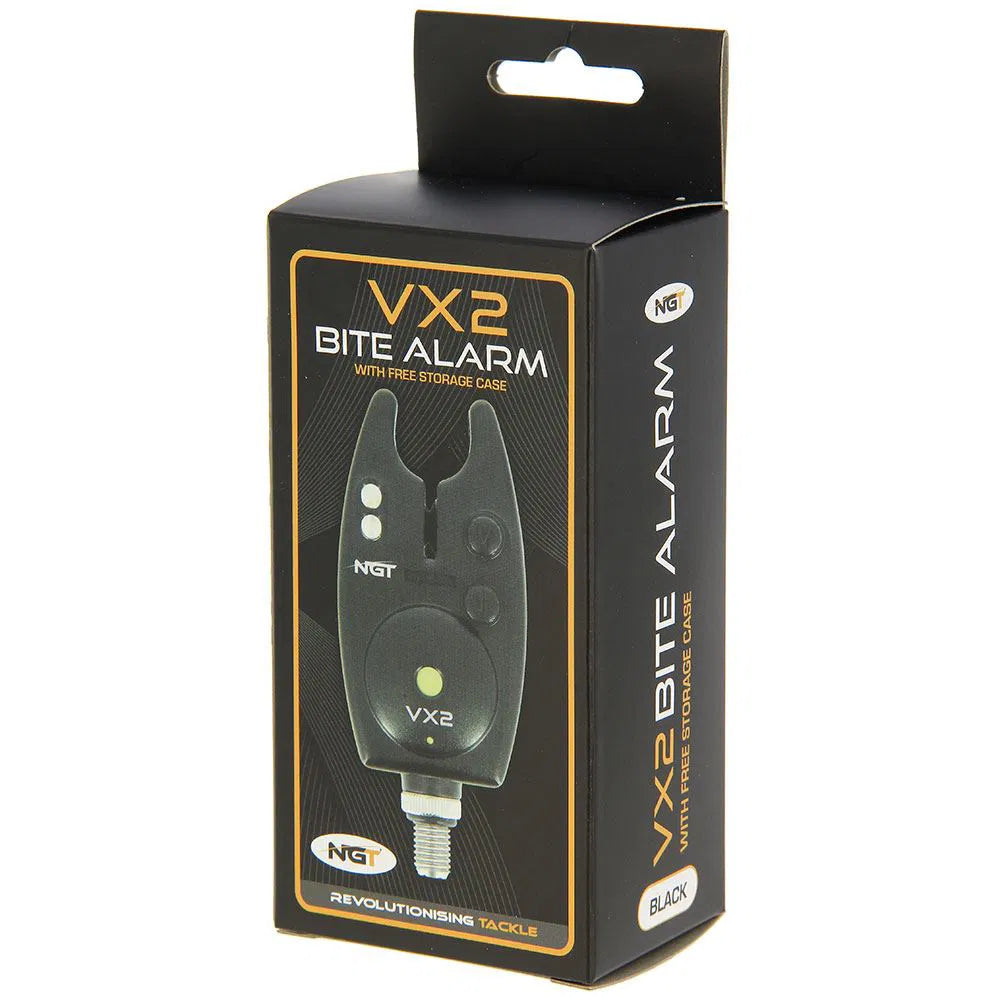 NGT Carp Fishing VX2 black bite Alarm - Adjustable Volume and Tone with Case