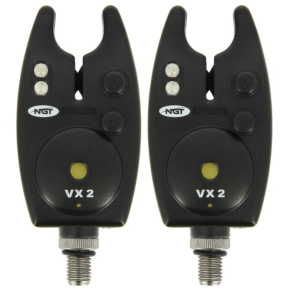NGT Carp Fishing Black VX2 Twin Bite Alarm and Indicator Set with Batteries