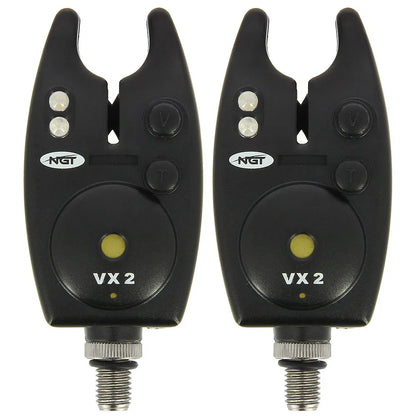 NGT Carp Fishing Black VX2 Twin Bite Alarm and Indicator Set with Batteries