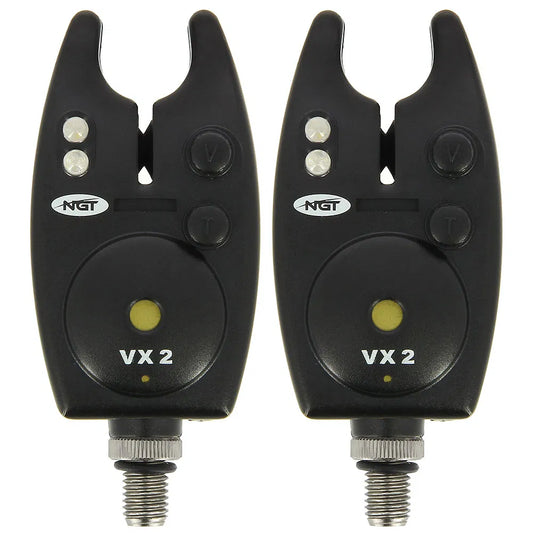 NGT Carp Fishing Black VX2 Twin Bite Alarm and Indicator Set with Batteries