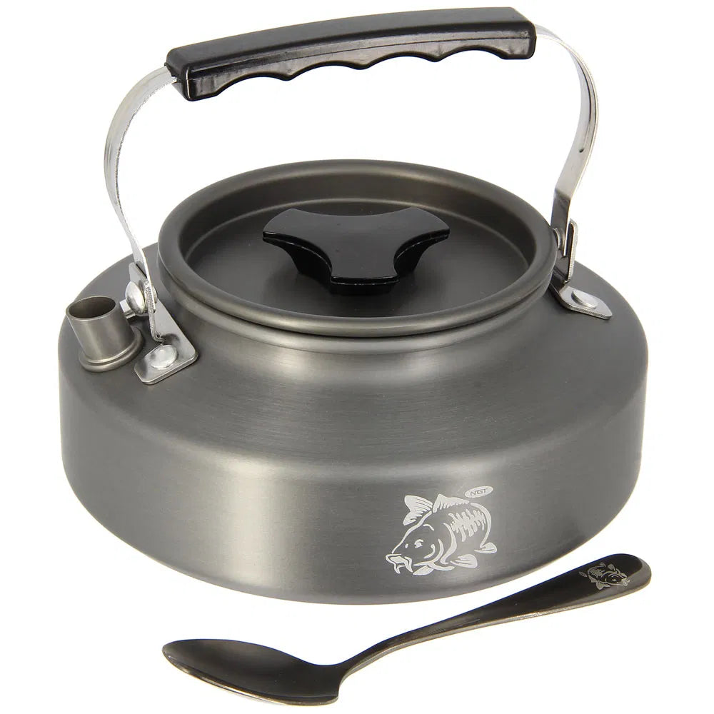 NGT Aluminium Outdoor Kettle Set - 0.80 Litre Gun Metal Kettle with Teaspoon and 600D Case