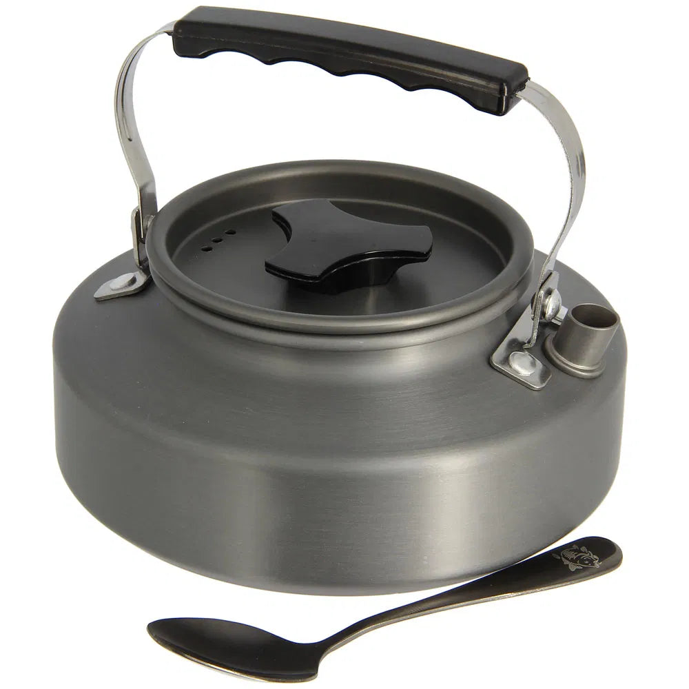 NGT Aluminium Outdoor Kettle Set - 0.80 Litre Gun Metal Kettle with Teaspoon and 600D Case