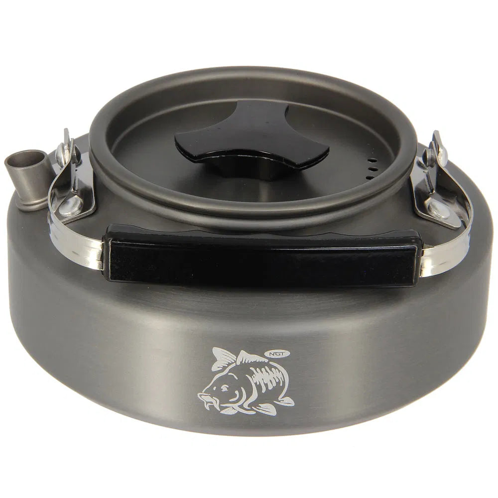 NGT Aluminium Outdoor Kettle Set - 0.80 Litre Gun Metal Kettle with Teaspoon and 600D Case