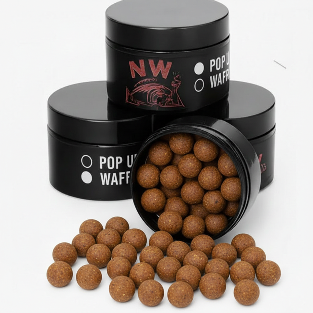 Brown boilies in black containers