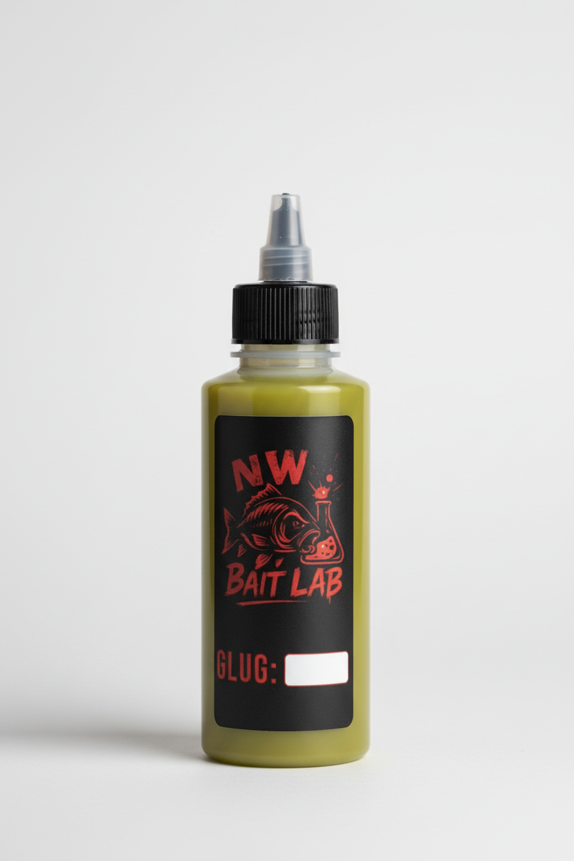 Clear bottle with greenish-yellow mango liquid