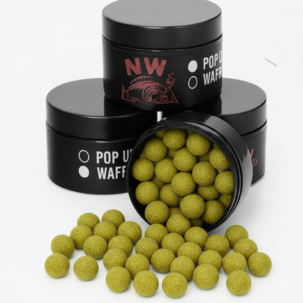 Greenish-yellow mango colored boilies in black containers